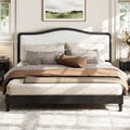 Roomfitters Queen Size Upholstered Platform Bed Frame Curved Camelback Wooden Headboard For Master Bedroom