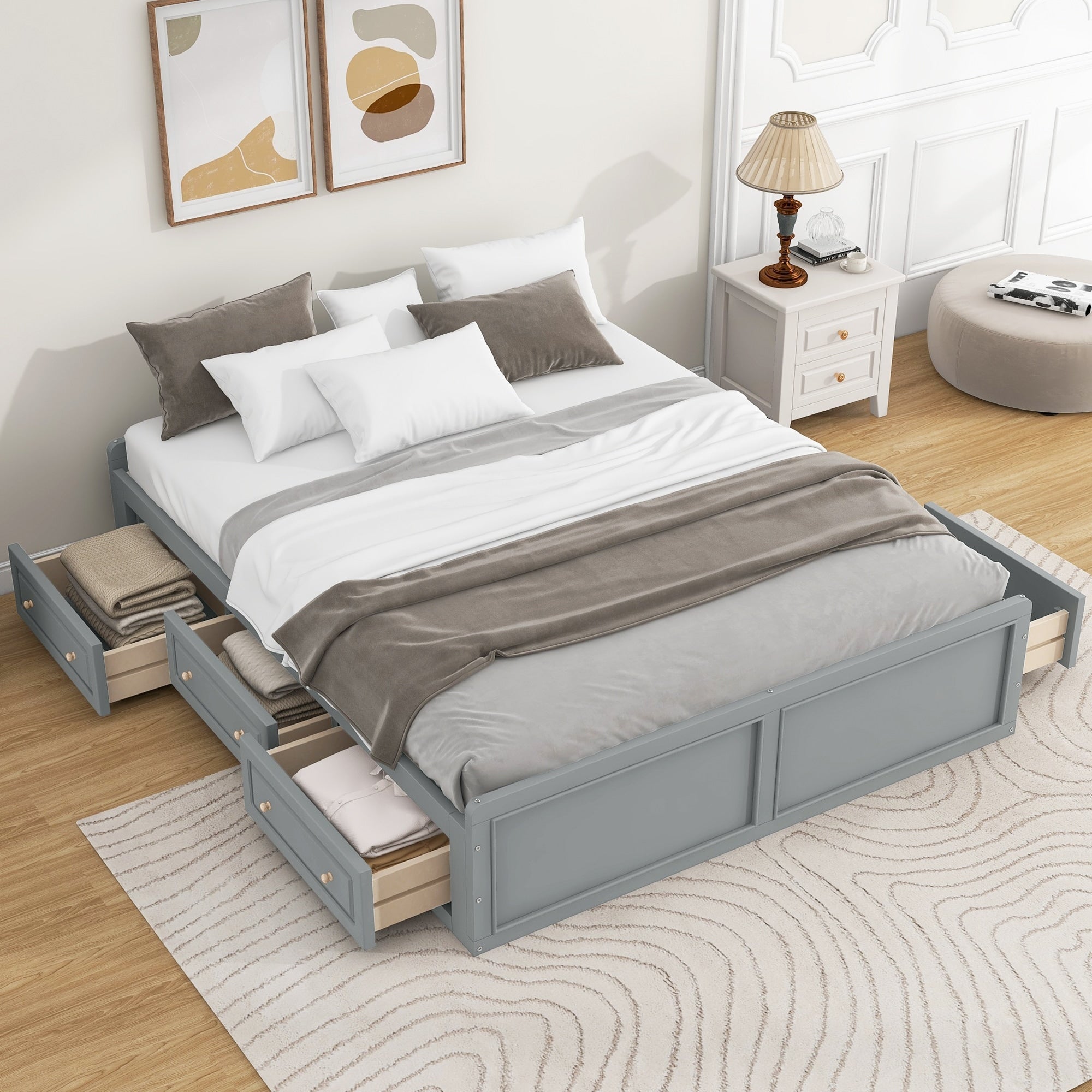 Roomfitters Queen Size Wood Platform Bed With 6 Storage Drawers Solid Pine