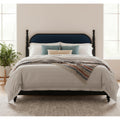 Roomfitters Queen Spindle Platform Bed Frame Rounded Upholstered Headboard Vintage Style Mattress Foundation Black Navy Blue