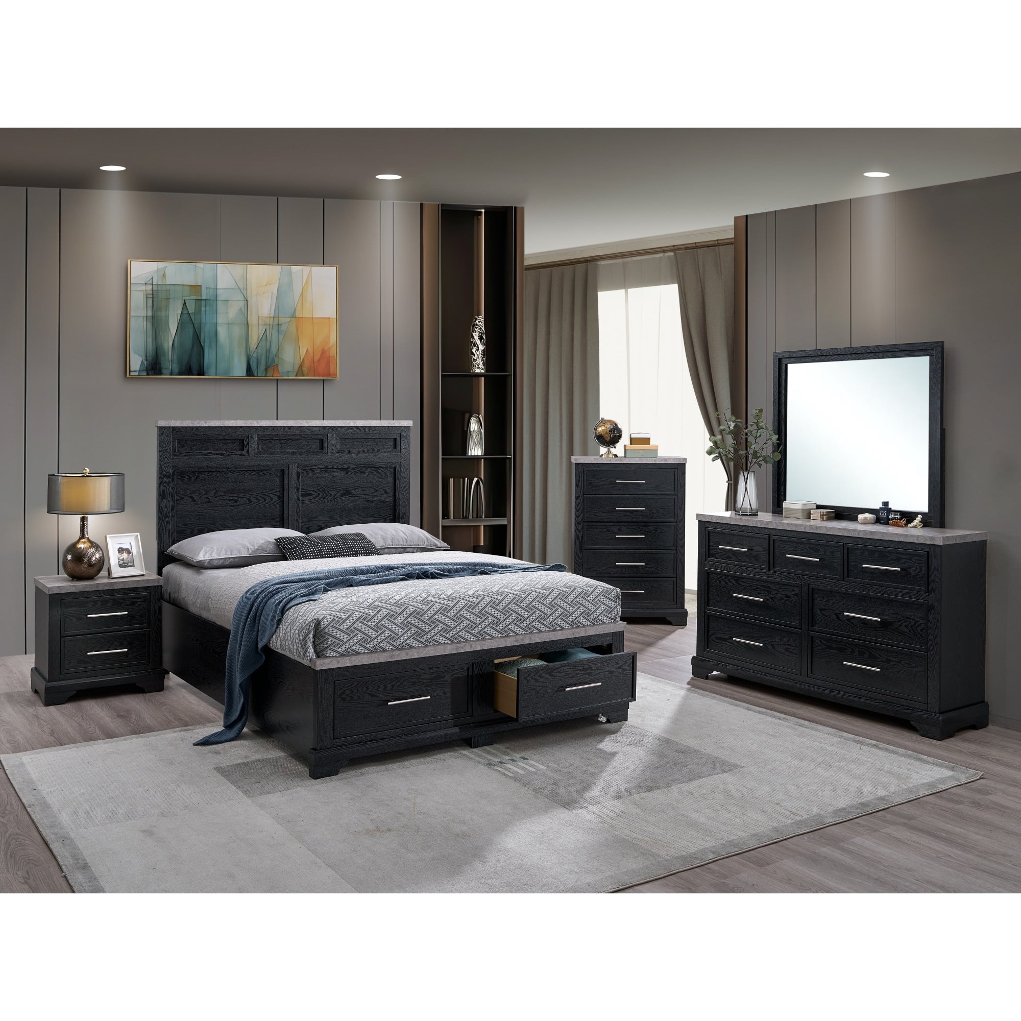 Roomfitters Queen Wood Platform Storage Bed Frame With Paneled Headboard And Footboard Drawers No Box Spring Needed Black