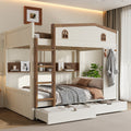 Roomfitters Queen Over Queen Solid Wood Bunk Bed With Drawers And Shelves Heavy Duty Frame With Hooks