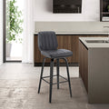 Roomfitters Quorin 26 Inch Modern Swivel Counter Height Bar Stool Gray Faux Leather Tufted Pub Chair Black Wood Footrest
