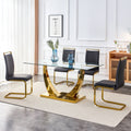 Roomfitters Rectangular Tempered Glass Dining Table Set 4 Black Pu Chairs Gold Irregular Bracket Modern Seating For 4