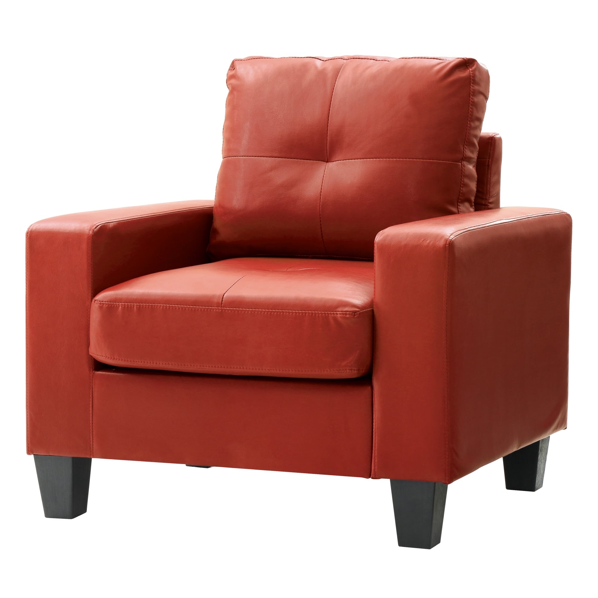 Roomfitters Red Club Chair Luxury Pu Leather Accent Seat Modern Padded Armchair Black Tapered Legs