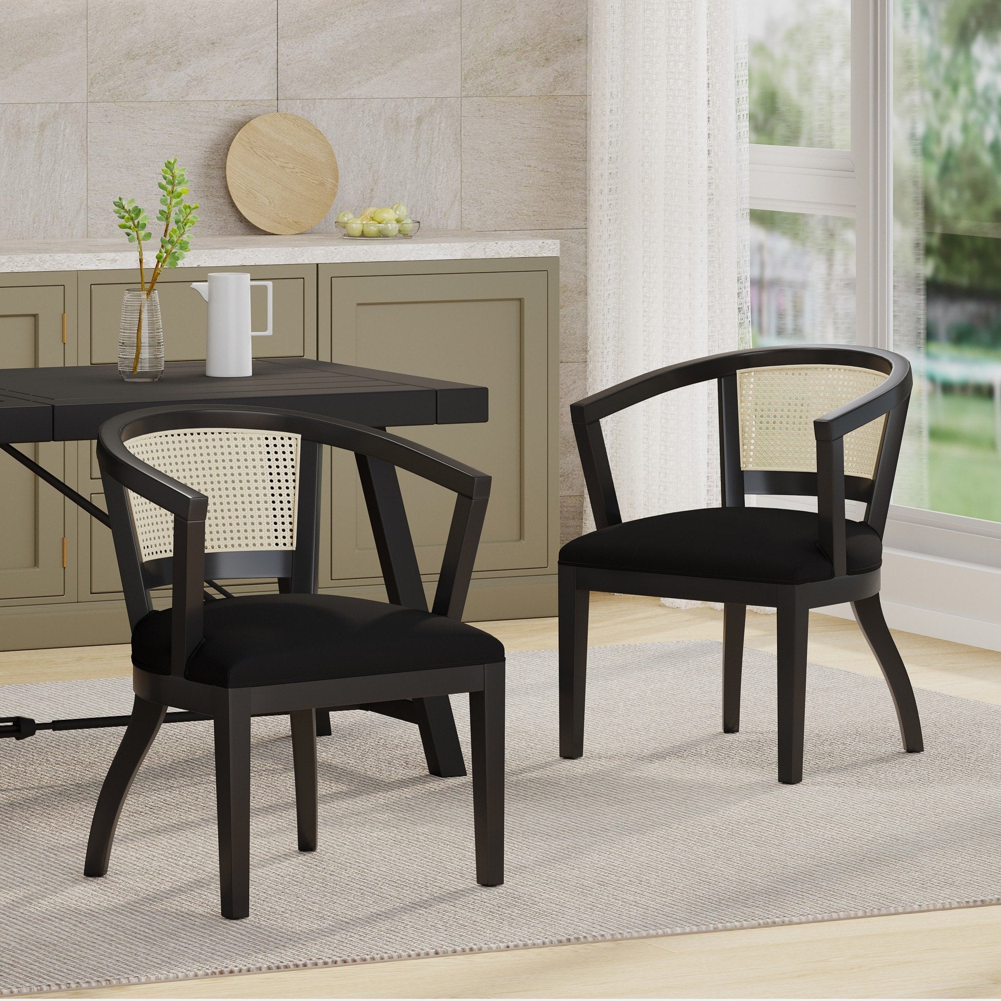 Roomfitters Regal Traditional Black Velvet Dining Armchairs Set Of 2 Cane Web Backrest Royal Dark Wood Seating