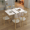 Roomfitters Retractable Rock Slab Dining Table Set Modern Expandable Square Table With 6 Chairs White