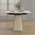 Roomfitters Retractable Sintered Stone Dining Table Square Base Expandable Desk Leather Pedestal