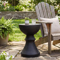 Roomfitters Ribbed Concrete Outdoor Side Table Sculptural Hourglass Accent Table Weather Resistant Patio End