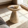 Roomfitters Round Cement End Table Patio Side Table With Tapered Pedestal Base Faux Marble Stone Finish Outdoor Accent Marble