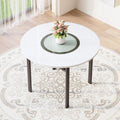 Roomfitters Round Dining Table Glass Inlay Circular Kitchen Table With Storage Shelf Metal Bracket Center Table