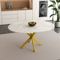 Roomfitters Round Extendable Dining Table Marble Look Top With Carbon Steel X Base Modern 4 6 Person Kitchen Table White