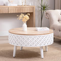 Roomfitters Round Lift Top Coffee Table With Hidden Storage 31.5 Inch Accent Table White Base And Natural Wood Top