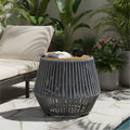 Roomfitters Round Outdoor Side Table Woven Rope Drum Accent Table With Wood Top Modern Patio Garden End Table