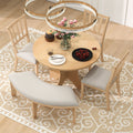 Roomfitters Round Pedestal Dining Table Set 3 Upholstered Chairs Curved Bench 5 Piece Kitchen Furniture