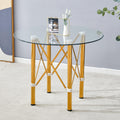 Roomfitters Round Tempered Glass Dining Table Golden Metal Leg Clear Negotiation Table Folding Workspace Table