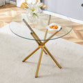 Roomfitters Round Tempered Glass Dining Table Ring Shaped Metal Leg 36.6 Inch Minimalist Glass Center Table