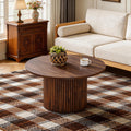 Roomfitters Round Walnut Coffee Table With Fluted Pedestal Base Round Mdf Tea Table Minimalist Center Table With Storage