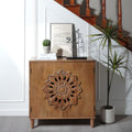 Roomfitters Rustic Hand Carved 2 Door Cabinet Floral Boho Accent Sideboard Dark Brown