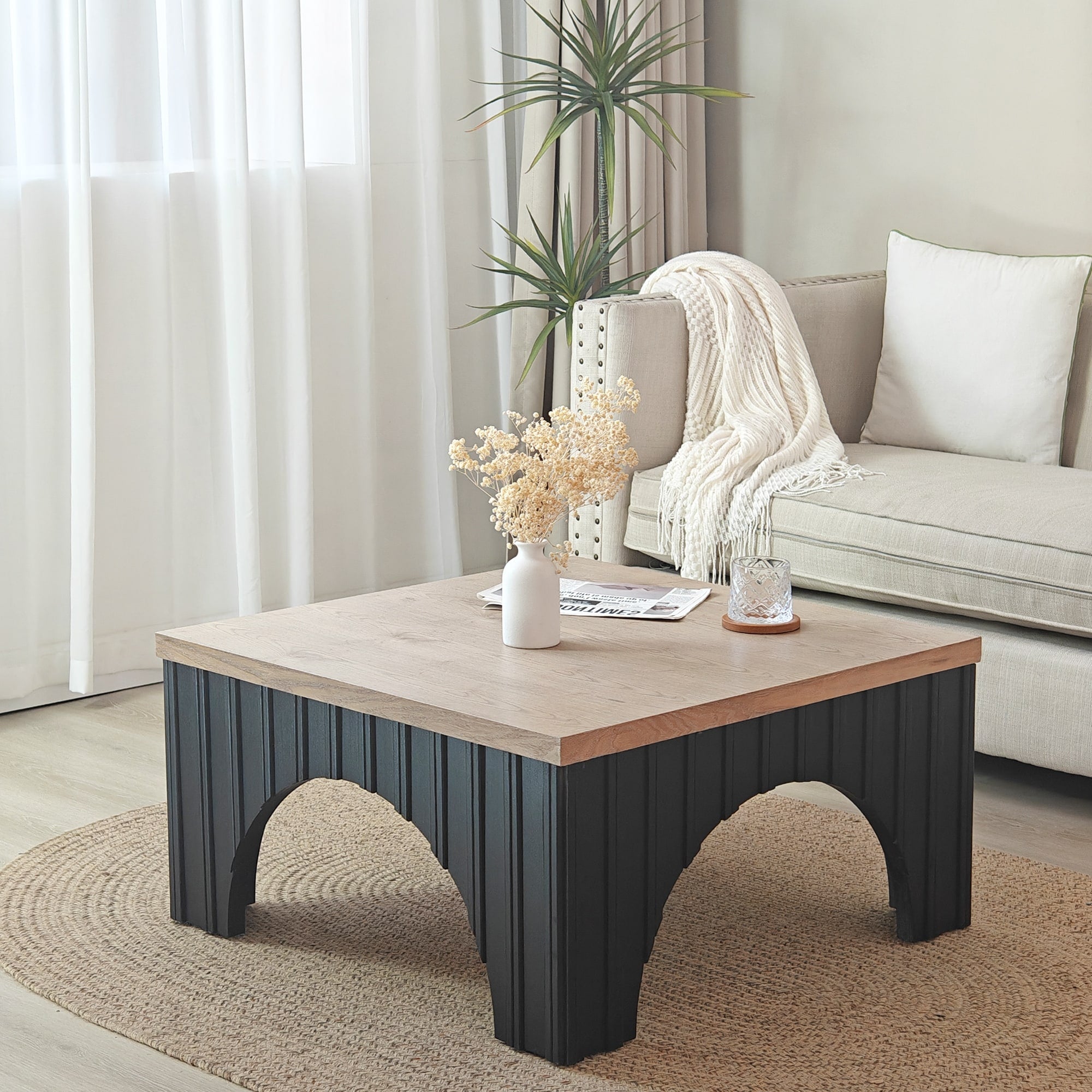 Roomfitters Rustic Square Coffee Table With Arched Base Black And Natural