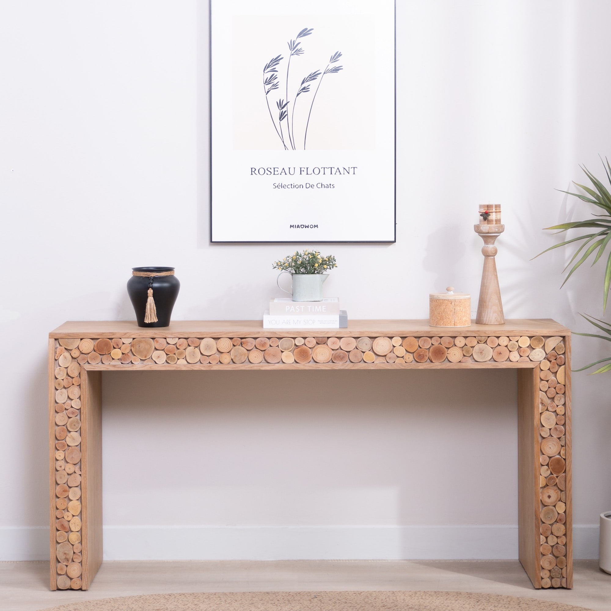 Roomfitters Rustic Wood Console Table With Natural Log Accents 62 Inch Entryway Sofa Table