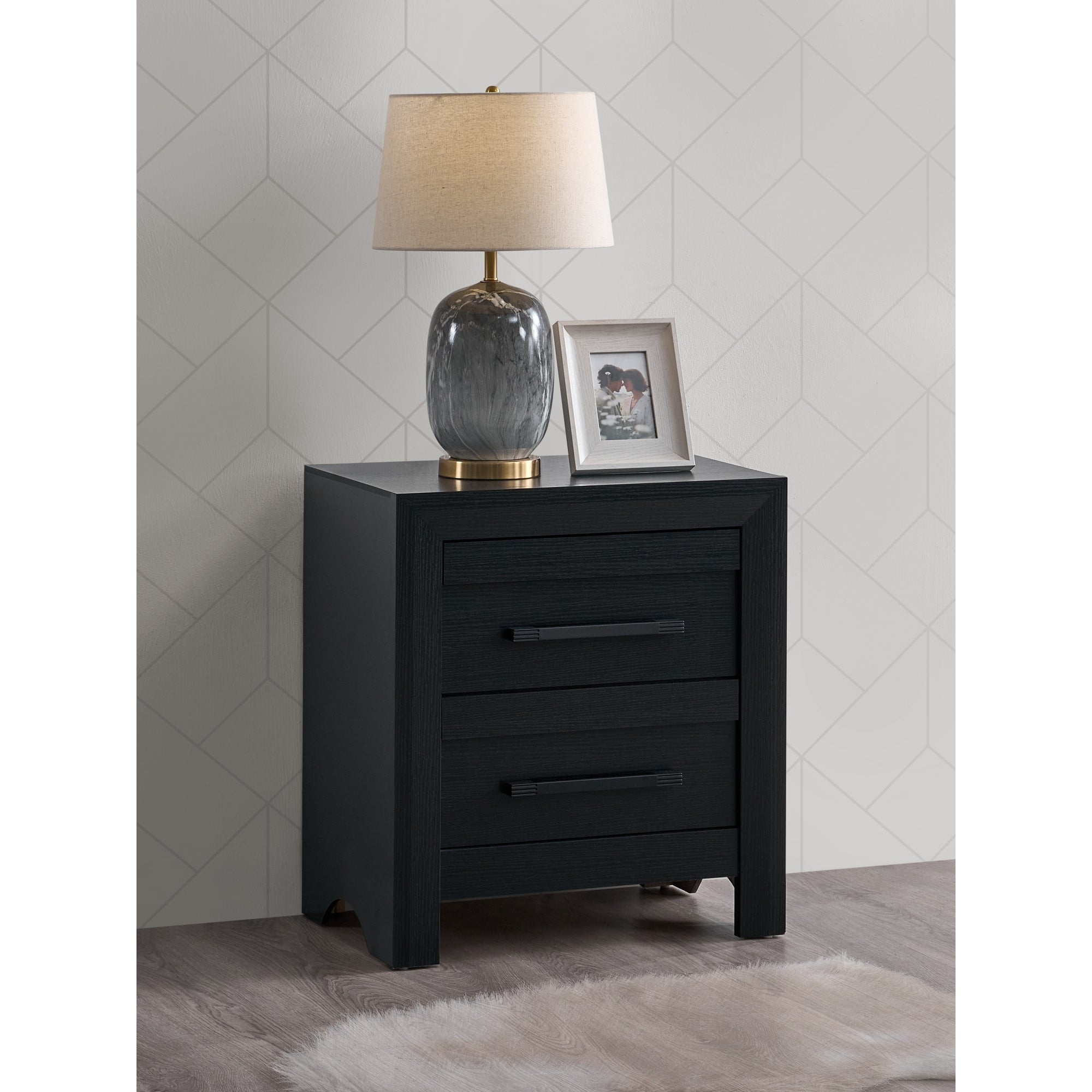 Roomfitters Rustica 2 Drawer Nightstand Modern Dimensional Case Front Fully Assembled Wood Grain End Table