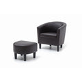 Roomfitters Salem Faux Leather Barrel Chair And Ottoman Set Padded Club Seat Modern Compact Accent Armchair
