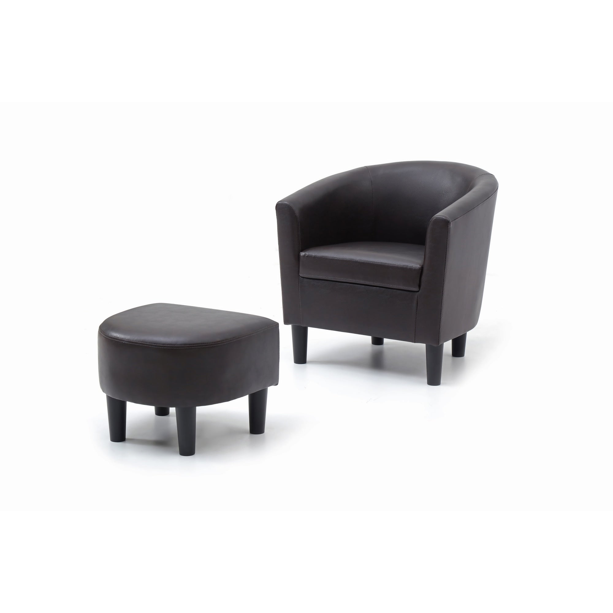 Roomfitters Salem Faux Leather Barrel Chair And Ottoman Set Padded Club Seat Modern Compact Accent Armchair