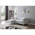 Roomfitters Sammy Grey Teddy Bear Chenille Sofa Chaise Mid Century Rolled Arm Couch Modern Padded Seating Steel Legs