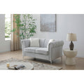 Roomfitters Sammy Silver Teddy Bear Chenille Loveseat Rolled Arm 2 Seater Chrome Nailheads Modern Steel Leg Couch