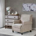 Roomfitters Sand Fabric Upholstered Manual Push Back Recliner Armchair With Silver Nailhead Trim And Wood Legs