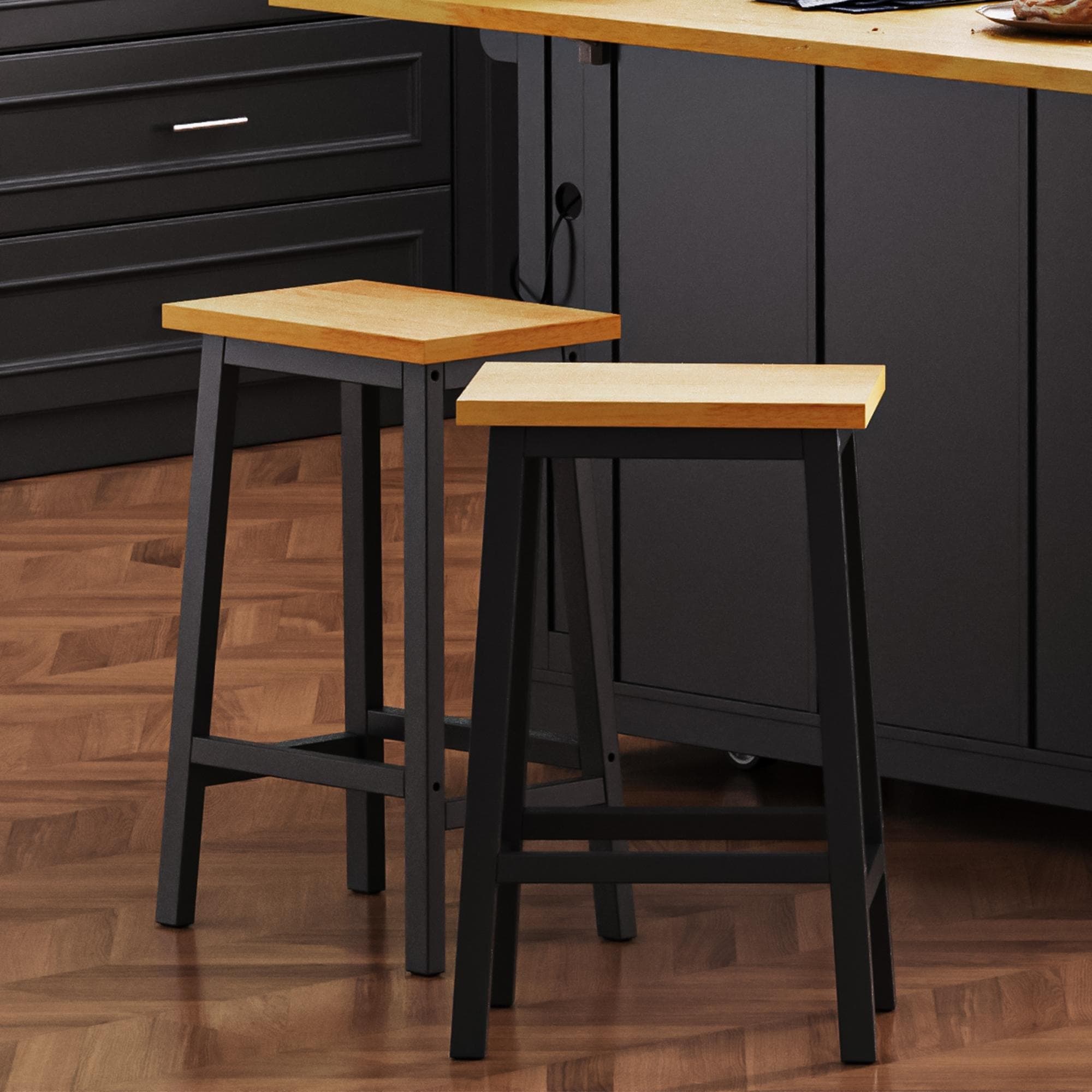 Roomfitters Set Of 2 Counter Height Stools 25.6 A Frame Solid Wood Bar Stools With Contoured Wood Seat Footrest