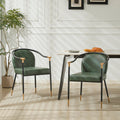 Roomfitters Set Of 2 Dining Chairs Upholstered Faux Leather Side Chairs With Curved Back Gold Accented Metal Legs Black Green