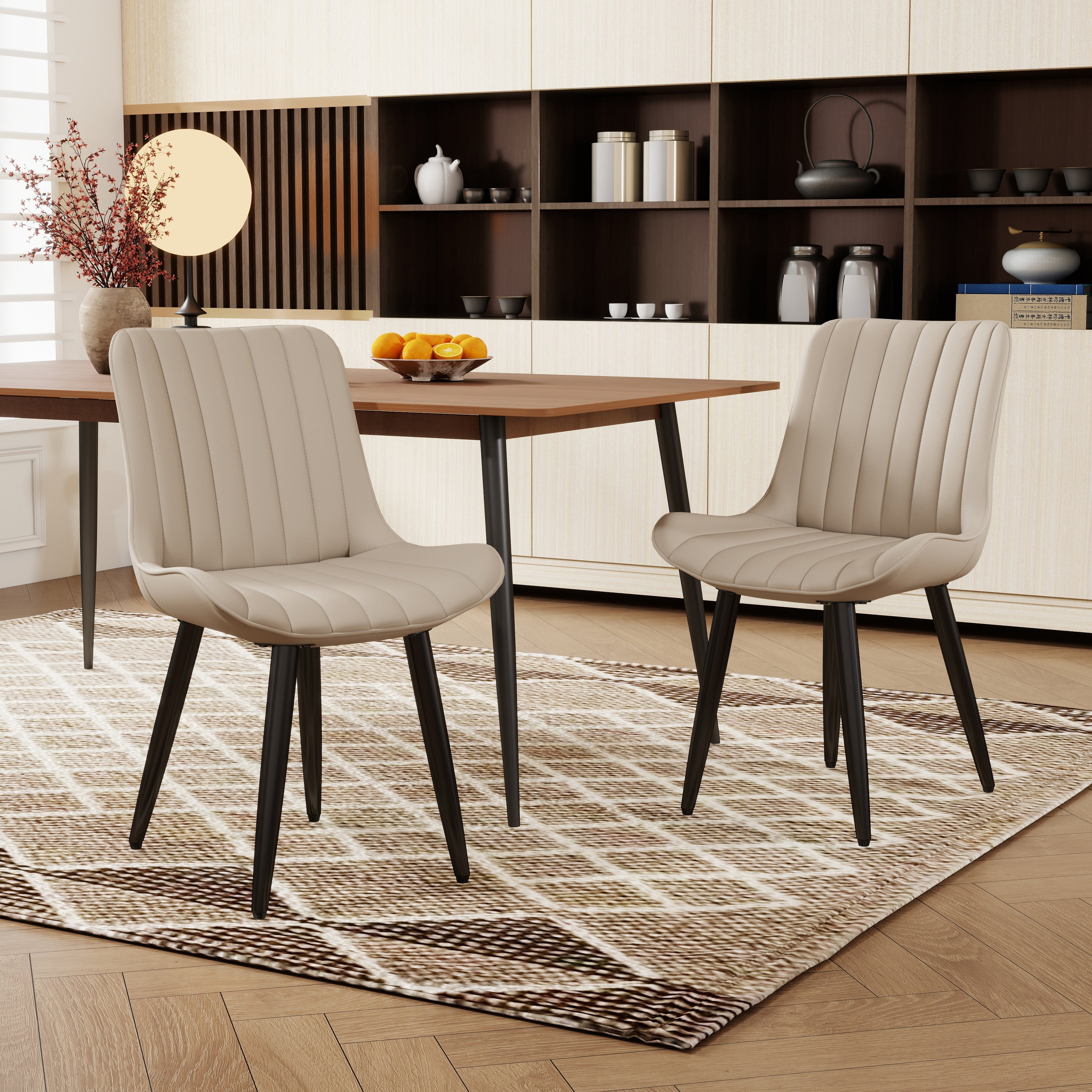 Roomfitters Set Of 2 Mid Century Modern Dining Chairs Pu Leather Upholstered With Tapered Metal Legs For Home Office