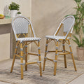 Roomfitters Set Of 2 Outdoor 29.5 Pe Rattan Barstools French Bistro Patio High Top Counter Chairs For Deck White And Black