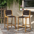 Roomfitters Set Of 2 Outdoor Armless Wood Barstools Rope Woven Patio High Top Chairs For Deck Garden Counter Teak Set Of 2