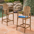 Roomfitters Set Of 2 Outdoor Wood Barstools High Top Patio Counter Chairs With Arms For Deck Poolside Garden Natural Stained