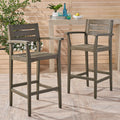 Roomfitters Set Of 2 Outdoor Wood Barstools Patio Bar Chairs With Arms Slatted High Top Counter Stools For Deck Garden Grey