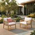 Roomfitters Set Of 2 Patio Club Chairs Outdoor Wood Lounge Chair With Upholstered Cushions Rope Weave Teak Beige
