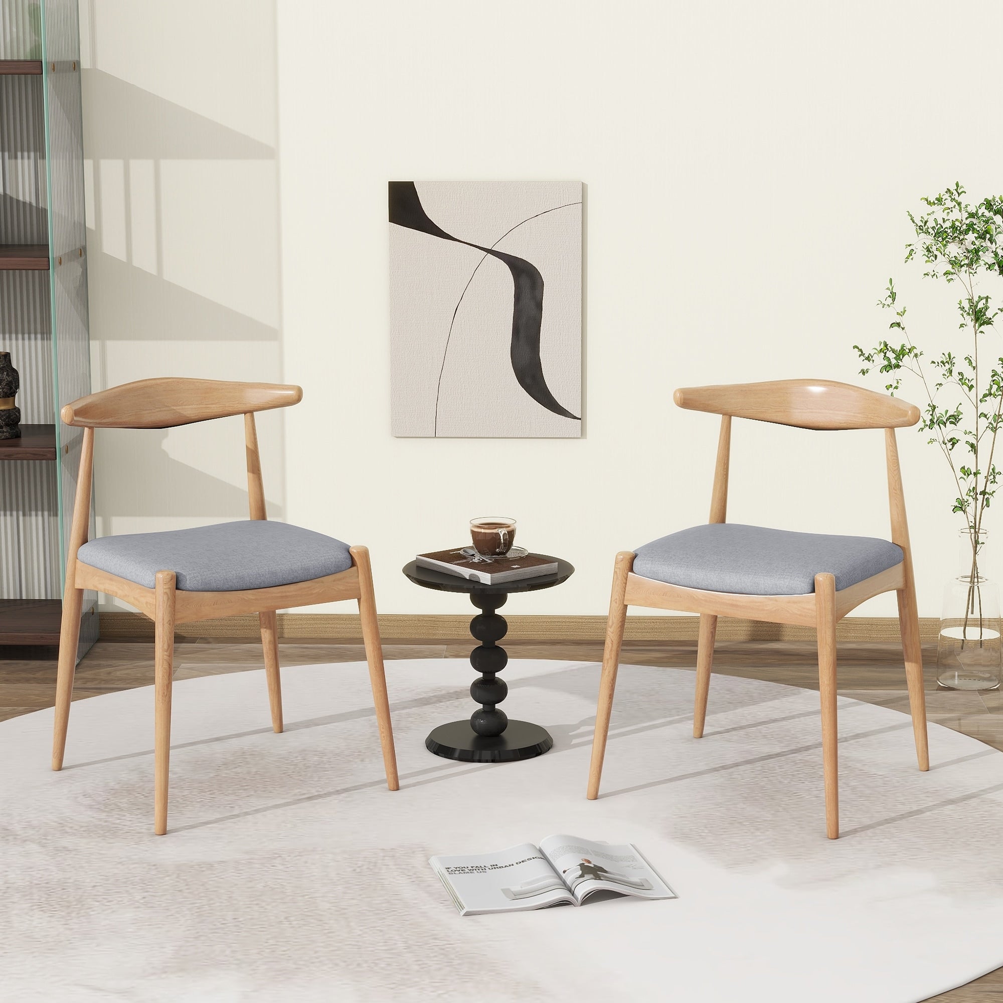 Roomfitters Set Of 2 Solid Rubberwood Dining Chairs With Arched Ergonomic Backrest And Padded Cushions Natural Gray