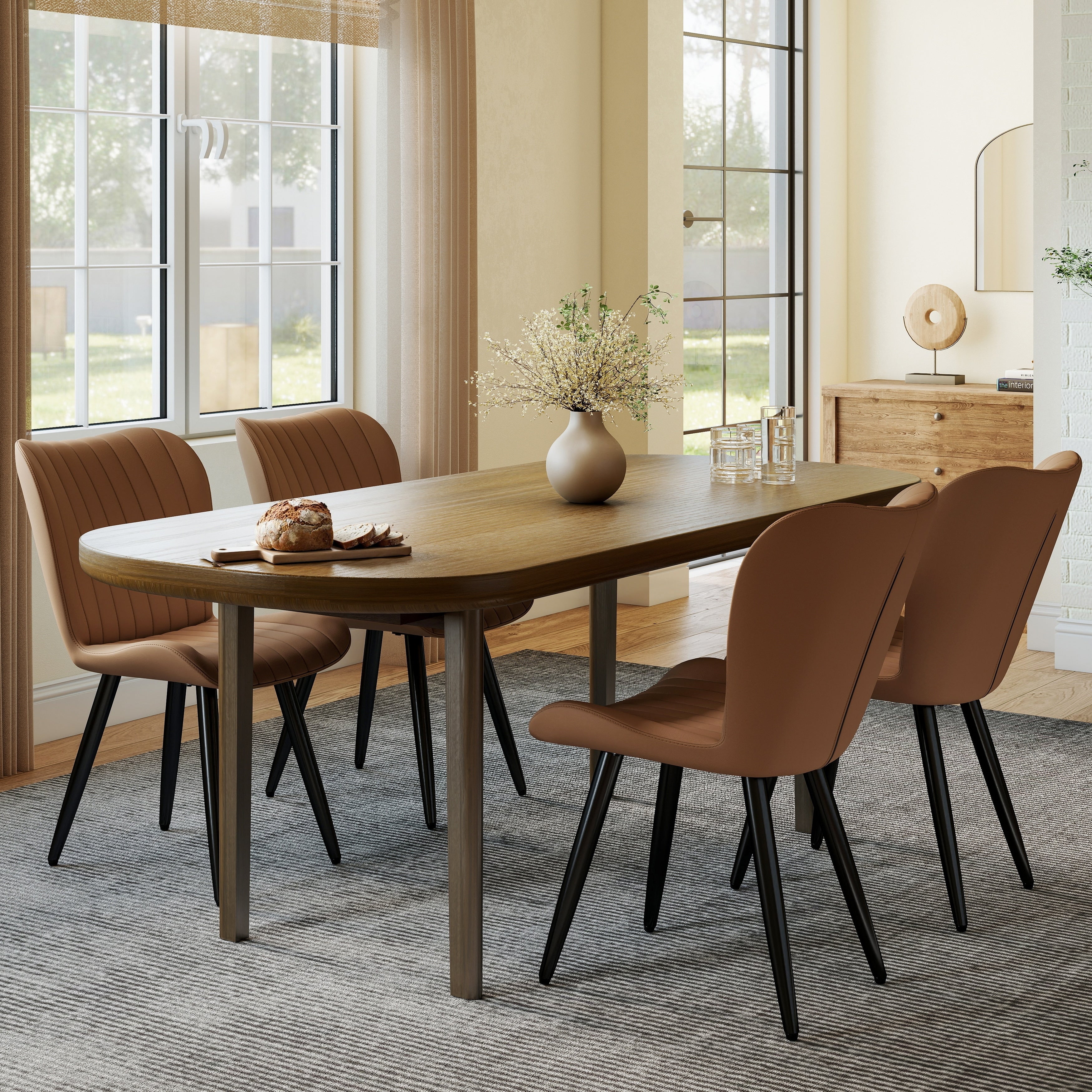 Roomfitters Set Of 4 Mid Century Modern Upholstered Dining Chairs With Vertical Channel Tufted Pu Leather And Metal Legs