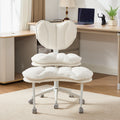 Roomfitters Sherpa Office Chair With Heart Shaped Back And Adjustable Height Cute Aesthetic Swivel Desk Chair Ivory