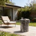 Roomfitters Small Cement End Table Modern Drum Side Table For Patio Outdoor Weather Resistant Faux Marble Stone Finish Marble