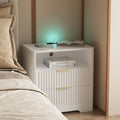 Roomfitters Smart Nightstand With Led Night Light Charging Station Fluted 3 Drawer Bedside Table End Table