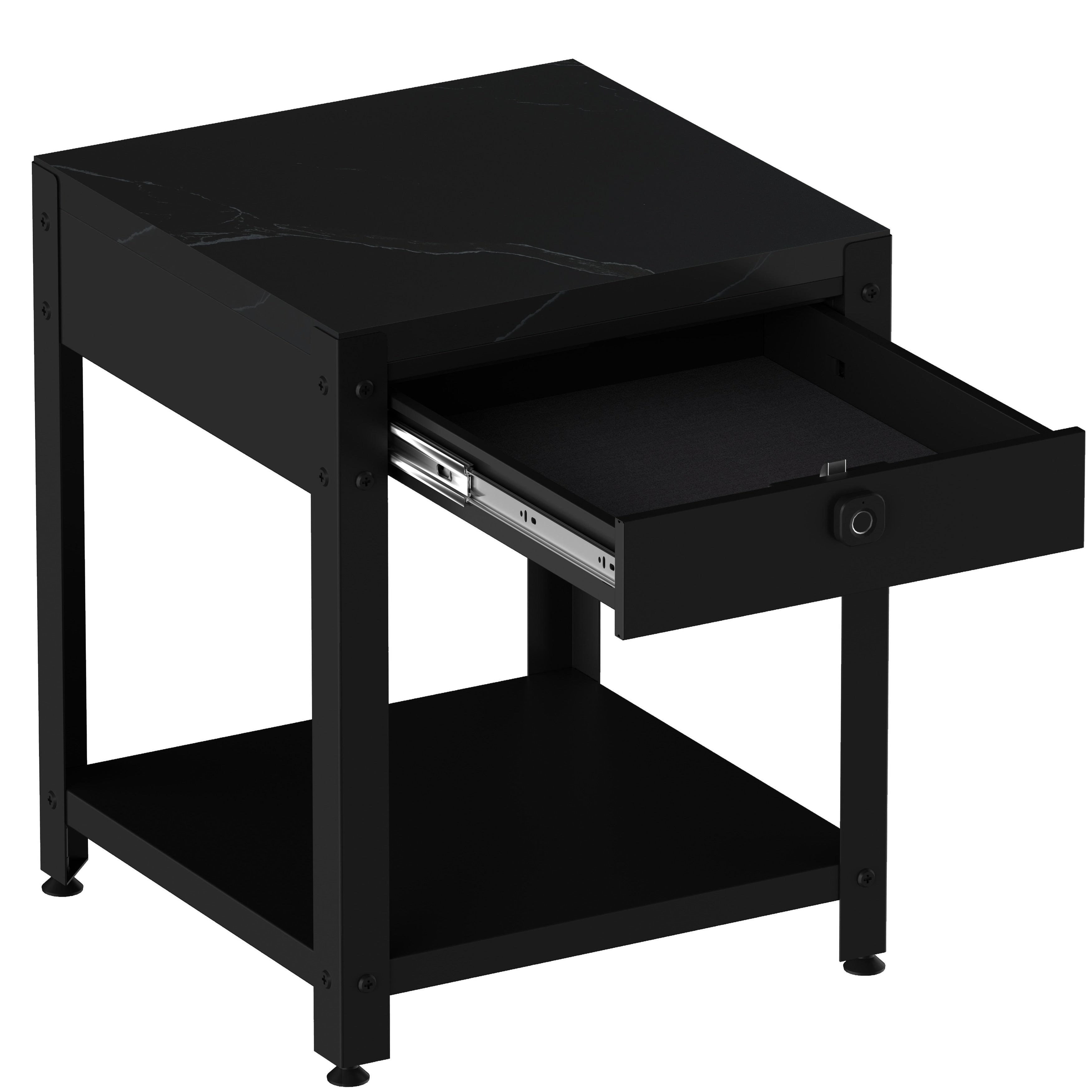 Roomfitters Square Coffee Table With Hidden Compartment And Fingerprint Lock Steel Black And White Faux Marble