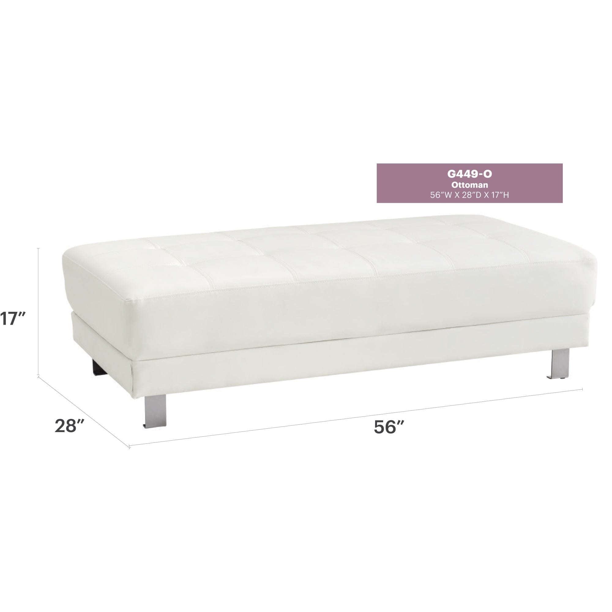 Roomfitters Stylish Contemporary Ottoman Luxury Tufted Fabric Bench Modern Padded Large Footrest With Chrome Legs
