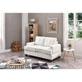 Roomfitters Stylish Transitional White Loveseat Luxury Tufted Pu Leather 2 Seater Sofa Modern Padded Couch With Saddle Arms