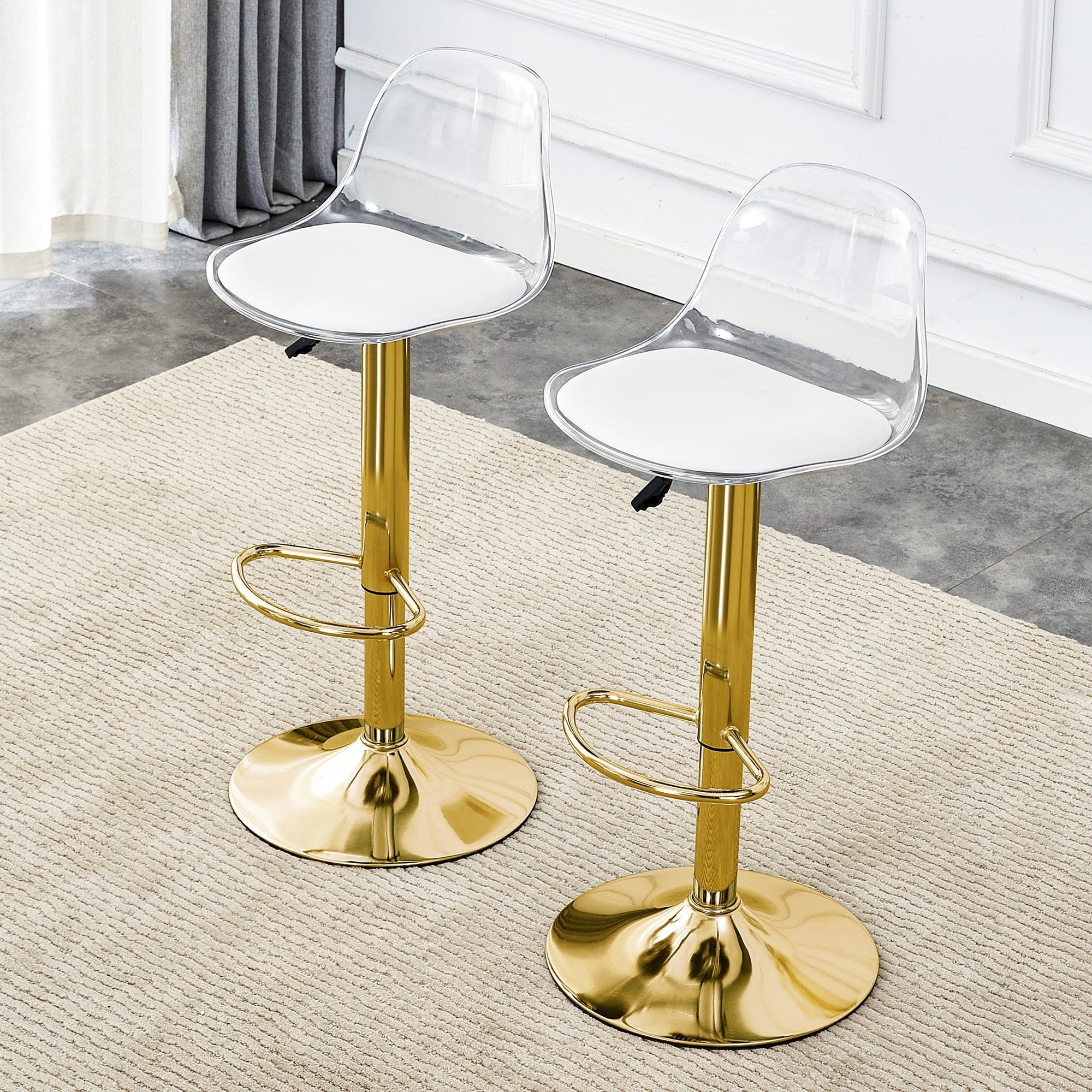 Roomfitters Swivel Bar Stools With Gold Pedestal Base Luxury Pet Backrest And Pu Leather Seats Set Of 2 Adjustable Chairs