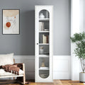 Roomfitters Tall Display Cabinet Fluted Glass Door Modern White Wooden Bookspace Slim Curio Library Storage Tower White