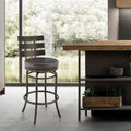 Roomfitters Tatyana 360 Degree Swivel Counter Stool Brown Faux Leather Pub Chair Mocha Metal Finish Slatted Backrest