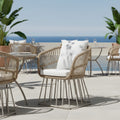 Roomfitters Teak Finish Wicker Outdoor Dining Chair Beige Steel Frame Cream Cushions 300Lbs Capacity Patio Seating